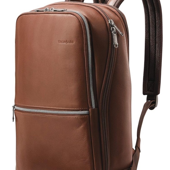 Samsonite Slim Tan Leather Backpack - Picture 1 of 9